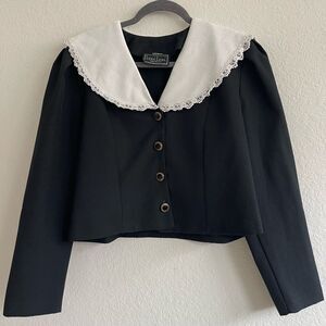Vintage‎ Leni Leni Womens Blouse Black M/L Black Cropped Old money Coquette